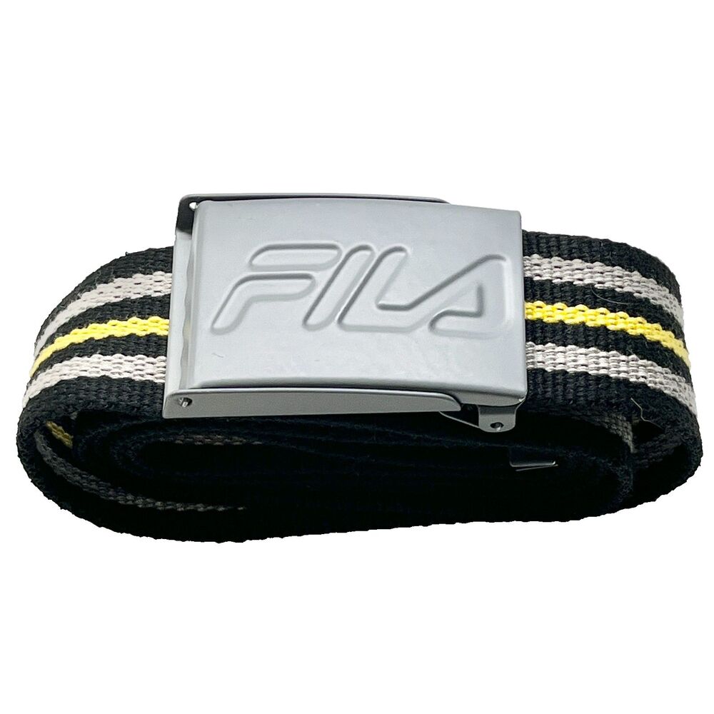 FILA Gray Striped Web Mens Belt  Size L XL Polyester Weave Gray Black Striped